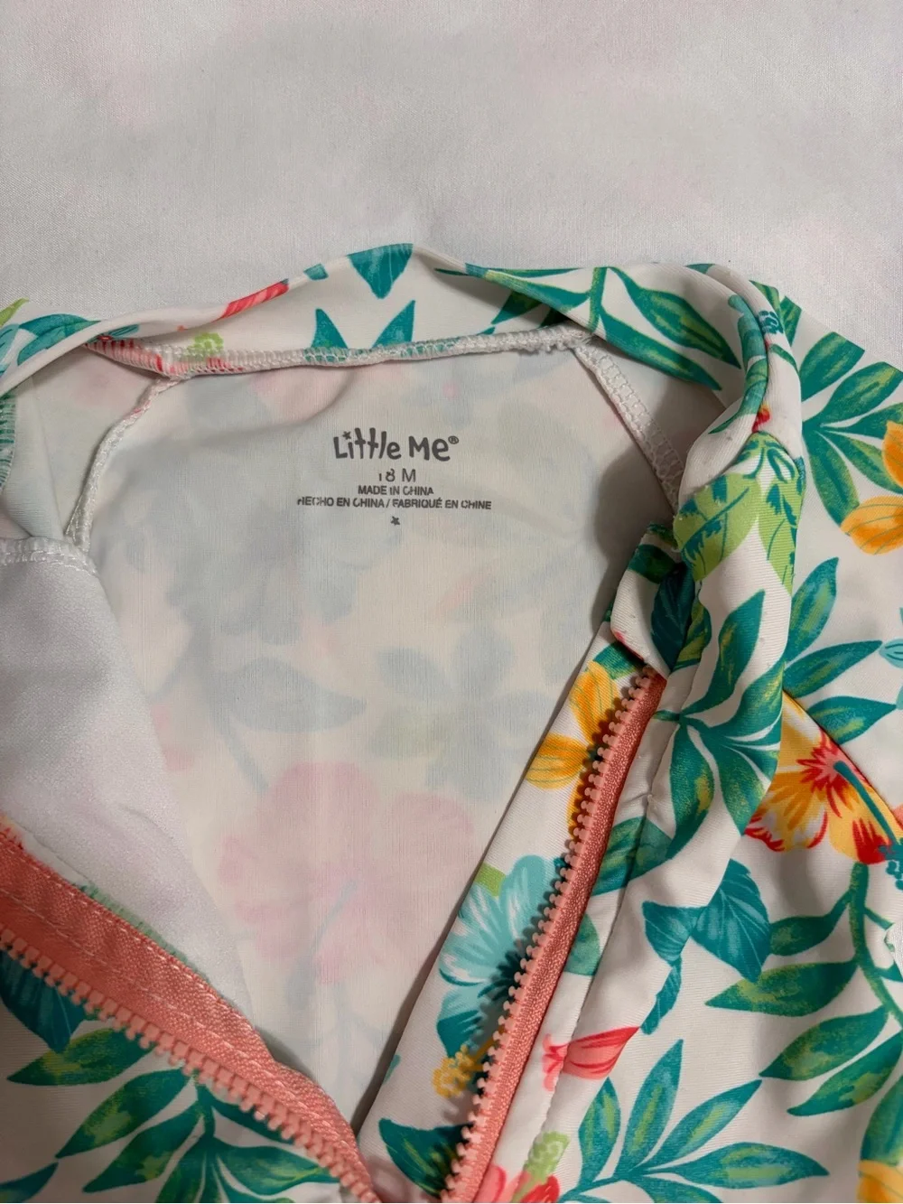 Little Me White Tropical Floral Long-Sleeve Rash Guard Swimsuit